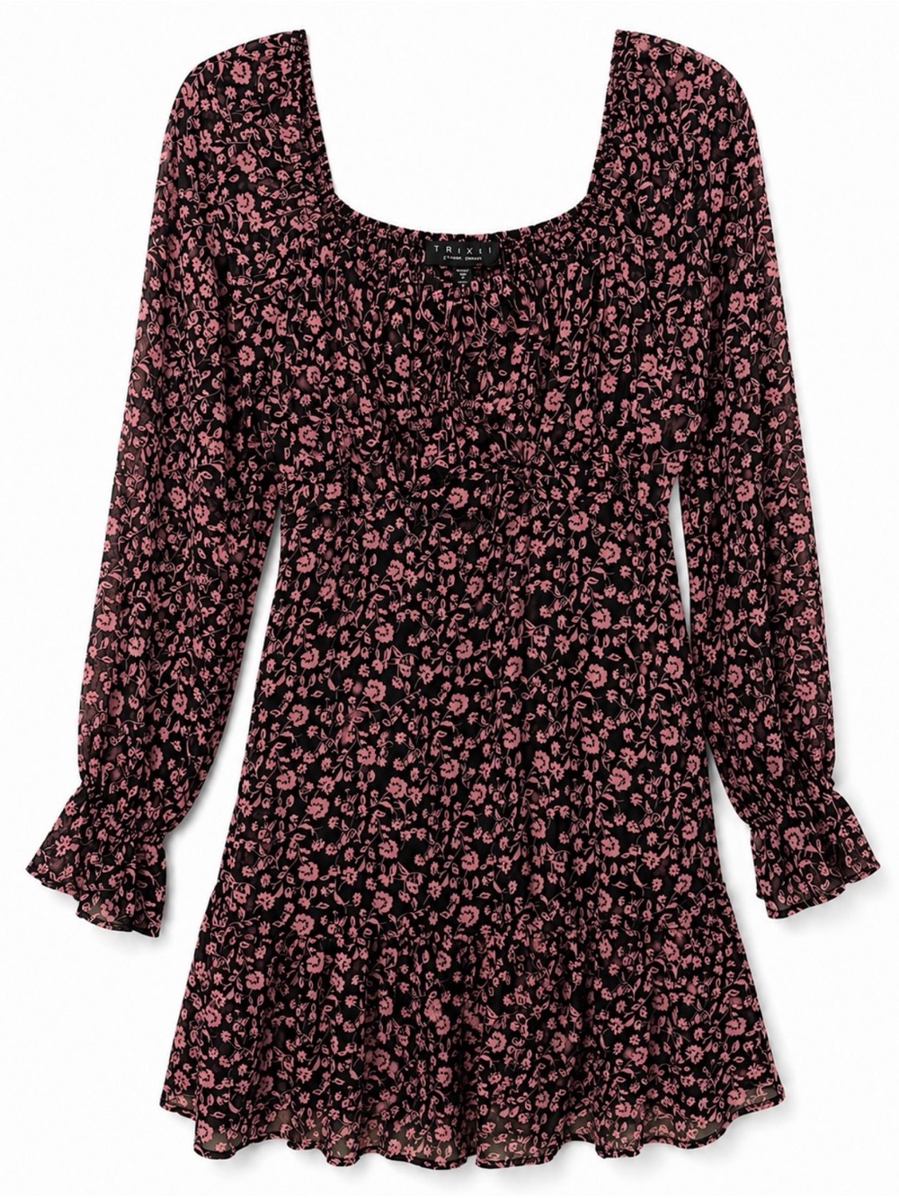 Trixxi Black Dress with Pink Floral Print